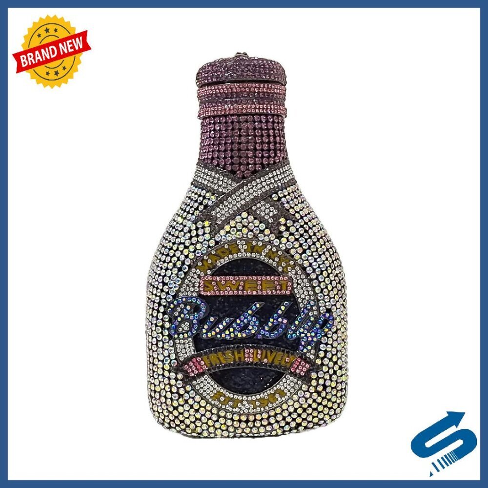 Rhinestone Champagne Bottle Evening Clutch Purse with Detachable Chains
